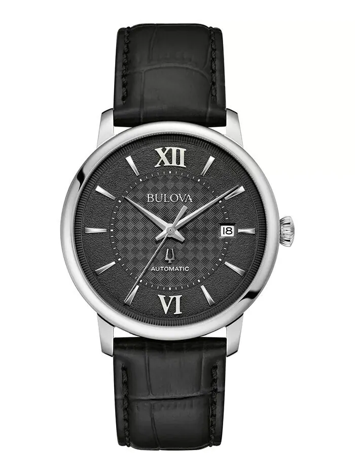 Часы унисекс автоматические Hudson с черным кожаным ремешком 39 мм Bulova — изображение 1 из 4