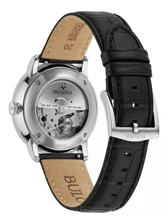 Часы унисекс автоматические Hudson с черным кожаным ремешком 39 мм Bulova — изображение 3 из 4