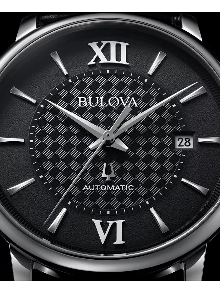 Часы унисекс автоматические Hudson с черным кожаным ремешком 39 мм Bulova — изображение 4 из 4