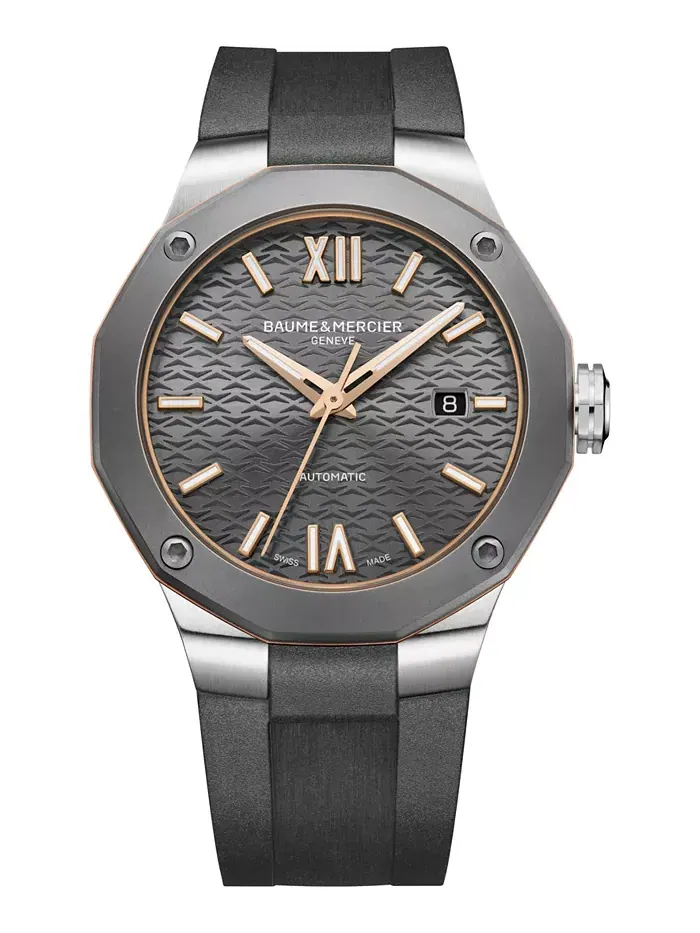 Мужские автоматические часы Riviera с темно-серым резиновым ремешком, 42 мм Baume & Mercier
