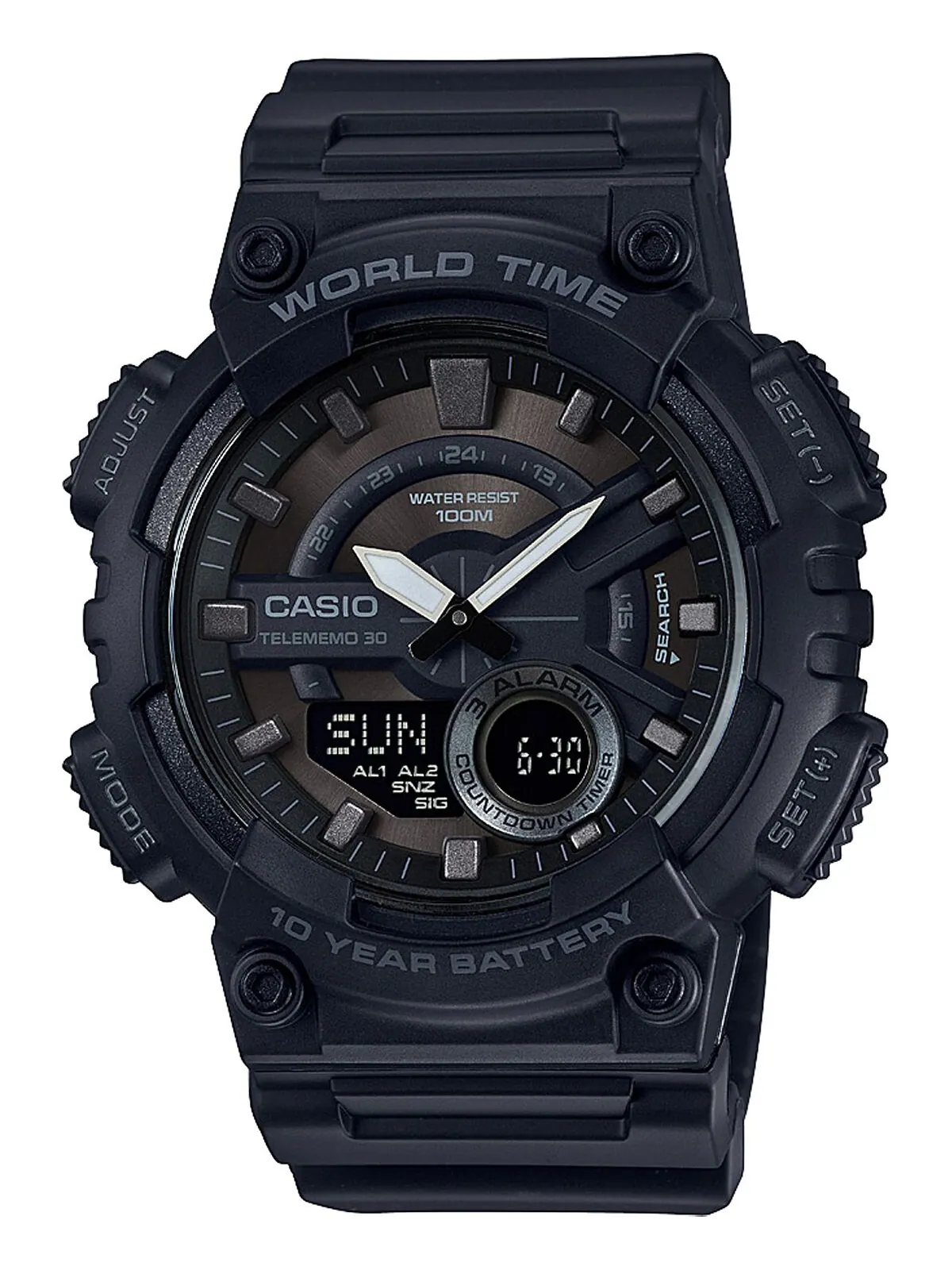 Мужские аналогово-цифровые часы с черным полимерным ремешком, 50 мм Casio — изображение 1 из 2, оттенок черный
