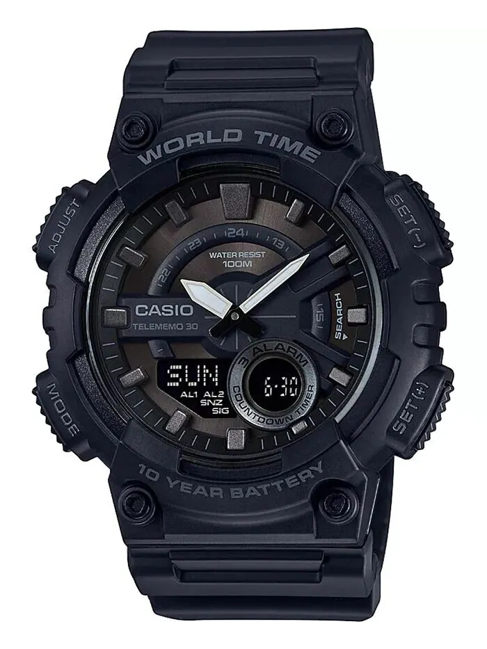 Мужские аналогово-цифровые часы с черным полимерным ремешком, 50 мм Casio — изображение 1 из 2