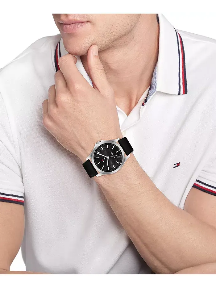 Кварцевые часы с черным кожаным ремешком 42 мм Tommy Hilfiger — изображение 4 из 6