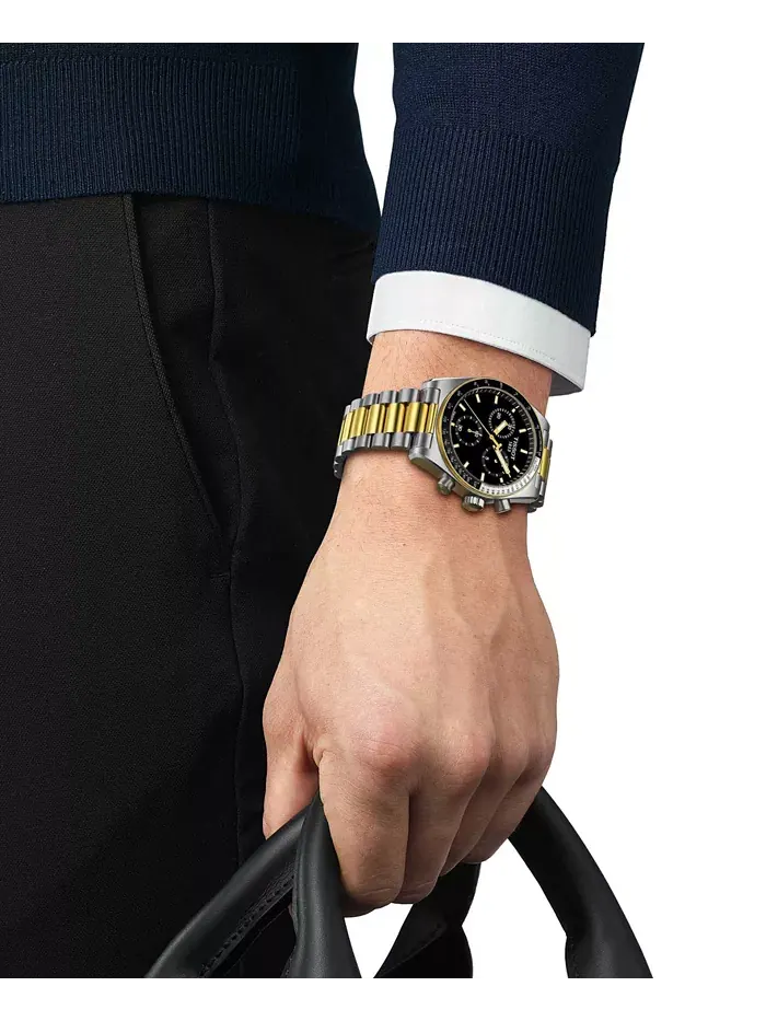 Мужские часы Swiss Chronograph PRS 516 с двухцветным браслетом из нержавеющей стали, 40 мм Tissot — изображение 5 из 5