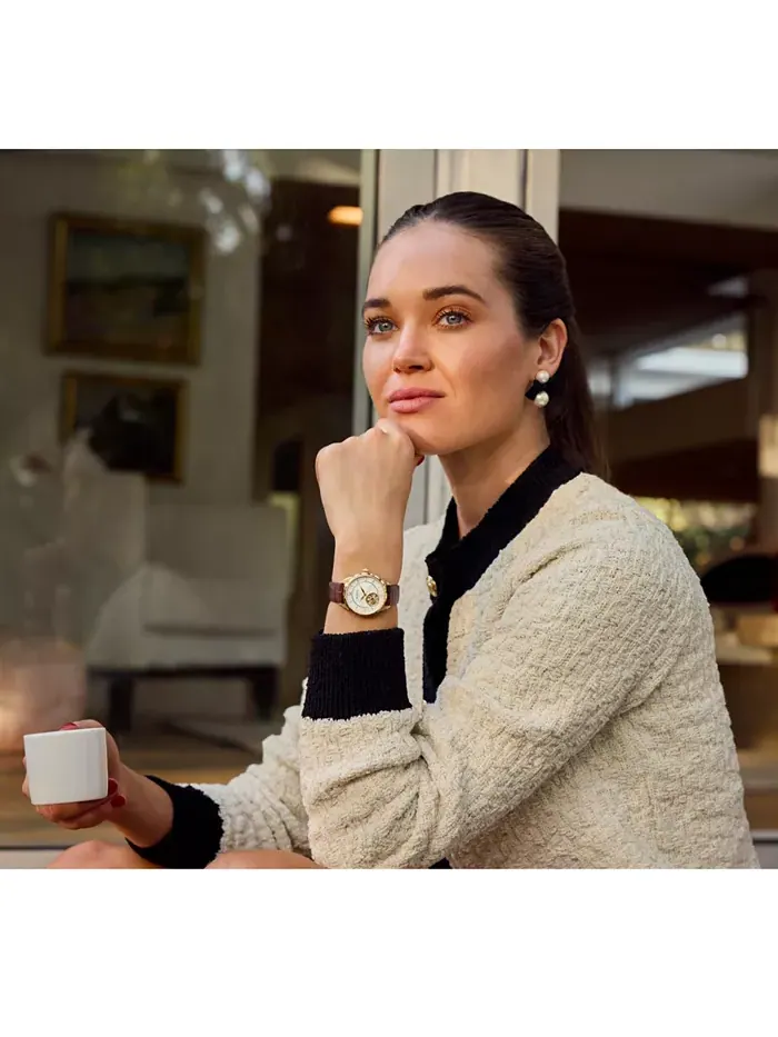 Женские часы Sutton Automatic с коричневым кожаным ремешком, 34.5 мм Bulova — изображение 4 из 5