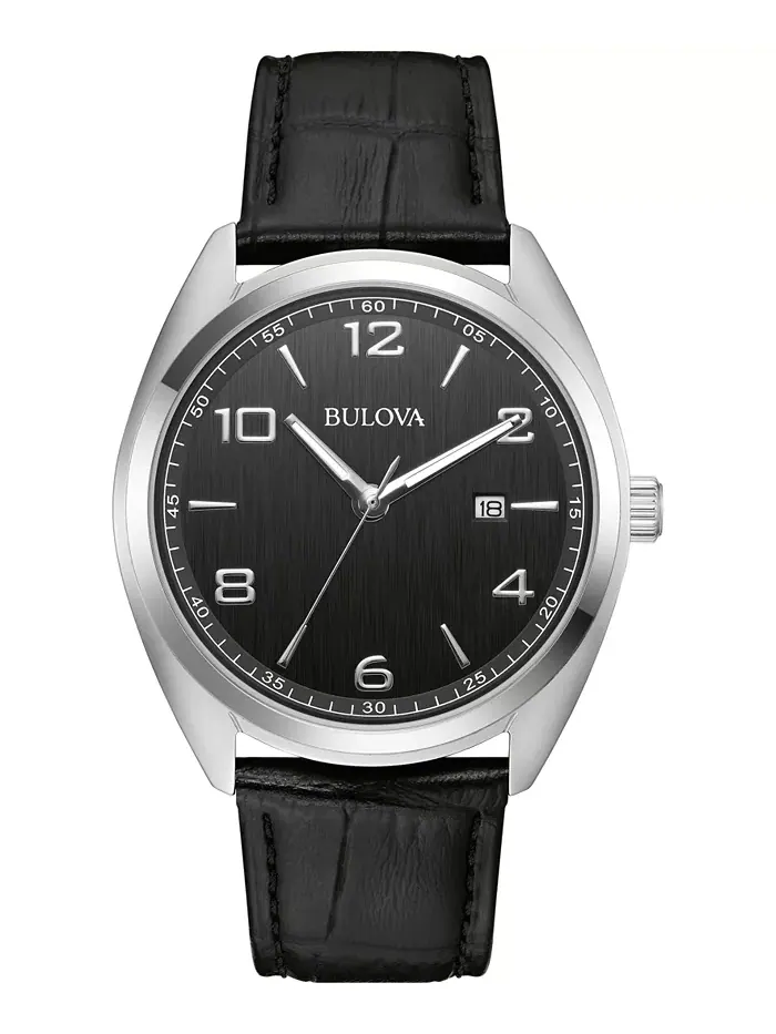 Мужские черные кожаные часы с ремешком 42 мм Bulova — изображение 1 из 3