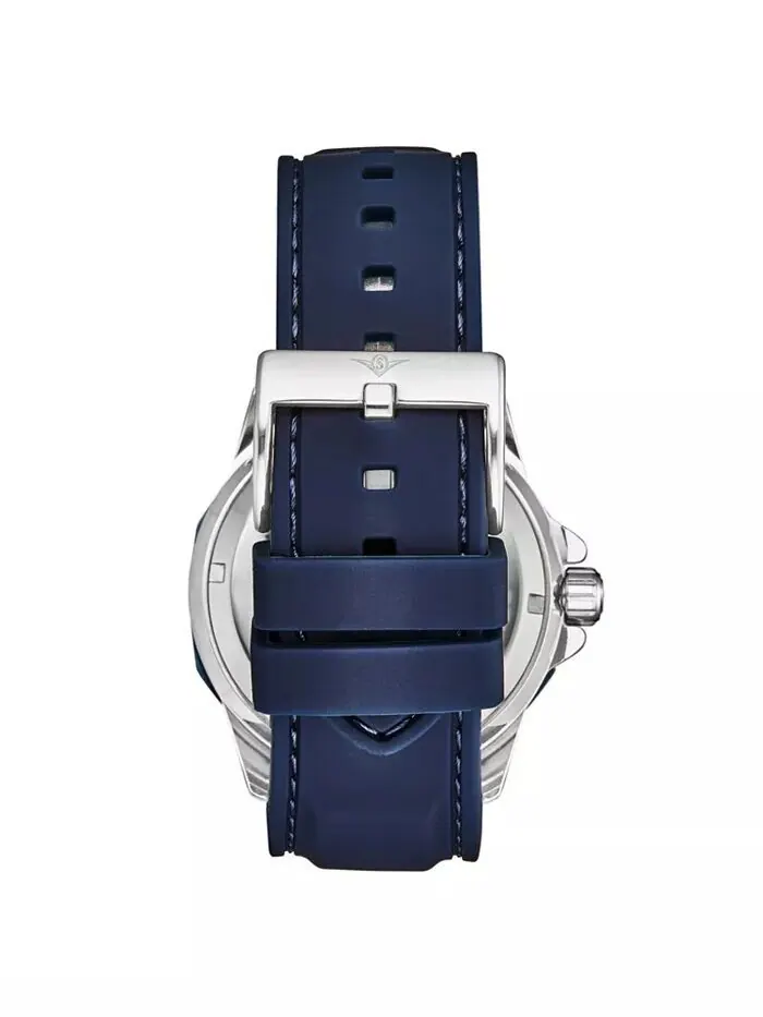 Мужские часы Legacy Blue Rubber, серебристый циферблат, круглые часы 50 мм Stuhrling — изображение 2 из 2