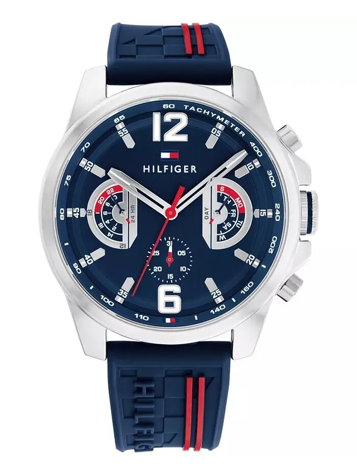 Мужские кварцевые темно-синие силиконовые часы 46 мм Tommy Hilfiger