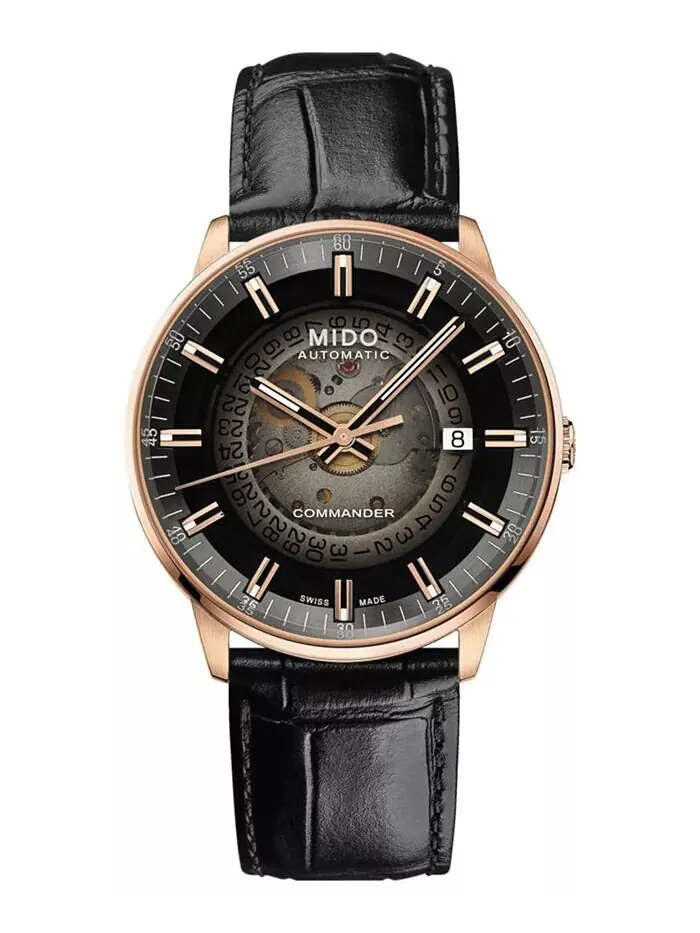 Мужские швейцарские автоматические часы Commander с градиентным черным кожаным ремешком, 40 мм Mido — изображение 1 из 3