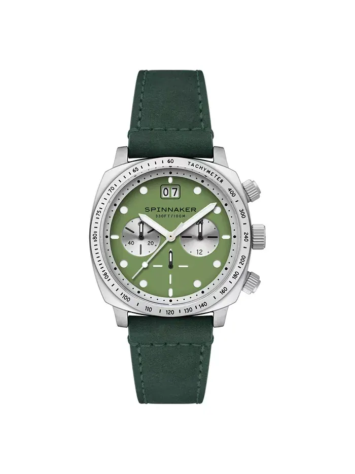 Мужские часы Hull Chronograph с зеленым кожаным ремешком, 42 мм Spinnaker — изображение 1 из 4