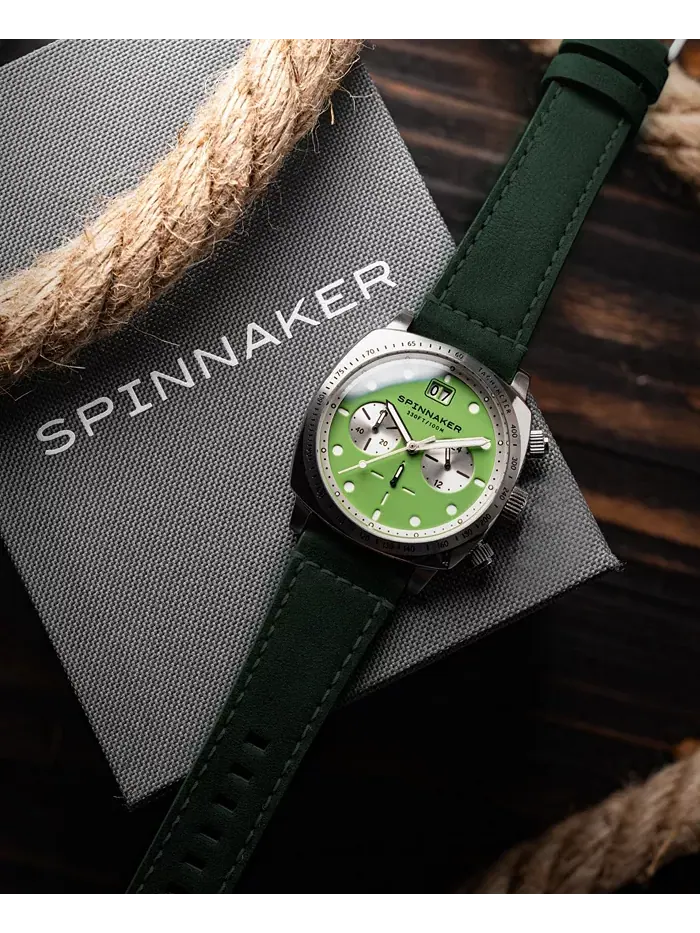 Мужские часы Hull Chronograph с зеленым кожаным ремешком, 42 мм Spinnaker — изображение 4 из 4