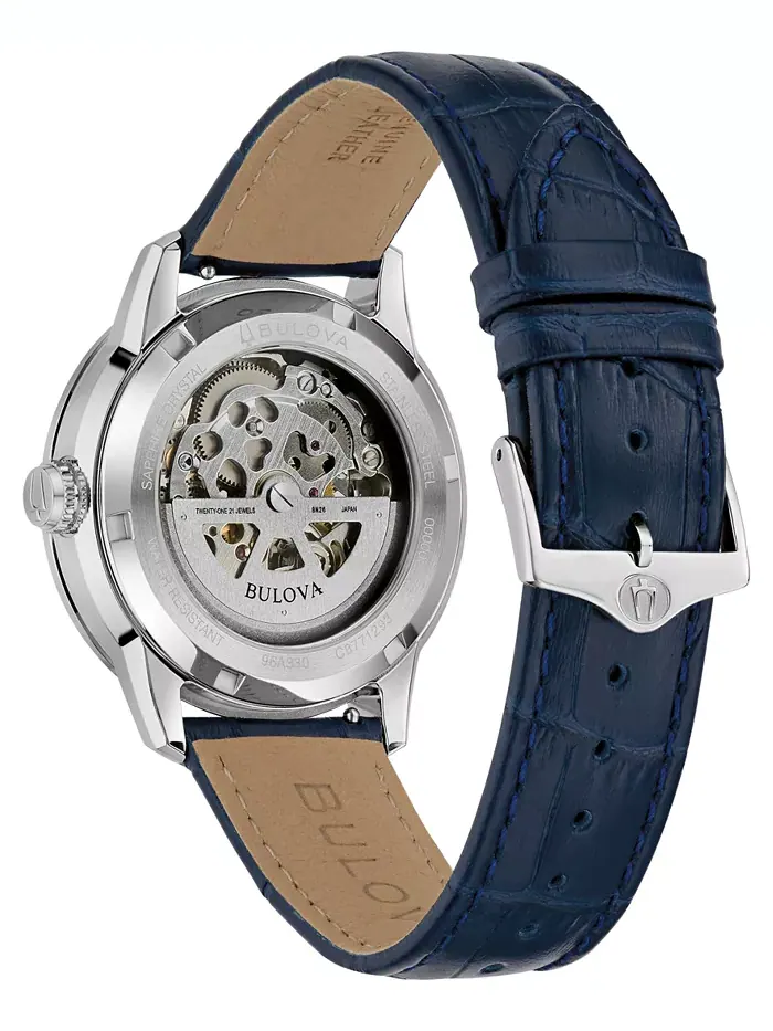 Мужские классические автоматические часы Sutton с синим кожаным ремешком, 40 мм Bulova — изображение 3 из 3