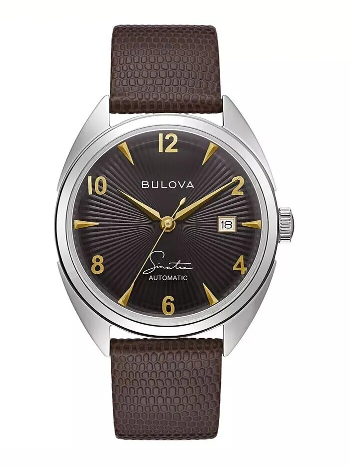Мужские часы Frank Sinatra с автоматическим коричневым кожаным ремешком, 39 мм Bulova
