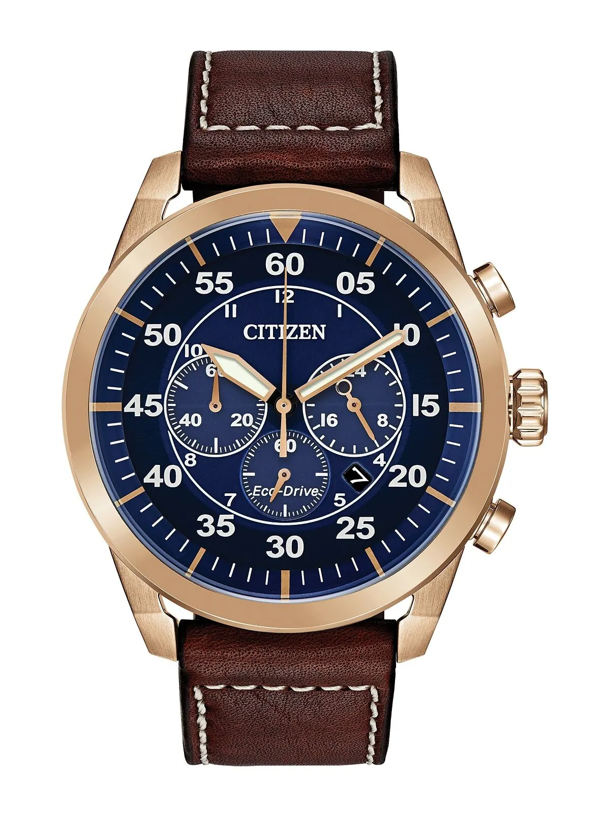 Мужские часы Eco-Drive с хронографом Avion, коричневый кожаный ремешок, 48 мм Citizen