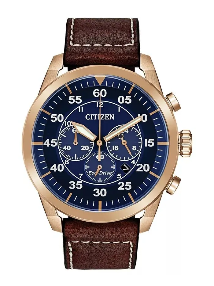 Мужские часы Eco-Drive с хронографом Avion, коричневый кожаный ремешок, 48 мм Citizen