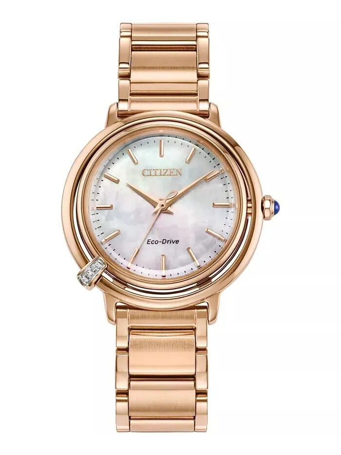 Женские часы Eco-Drive L Arcly Diamond Accent из нержавеющей стали с браслетом цвета розового — изображение 1 из 8