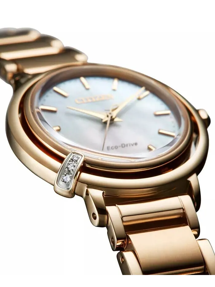Женские часы Eco-Drive L Arcly Diamond Accent из нержавеющей стали с браслетом цвета розового — изображение 8 из 8