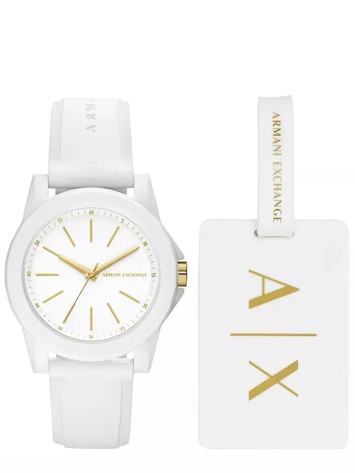 Женские часы AXE с белым силиконовым ремешком и багажной биркой, 36 мм A|X Armani Exchange
