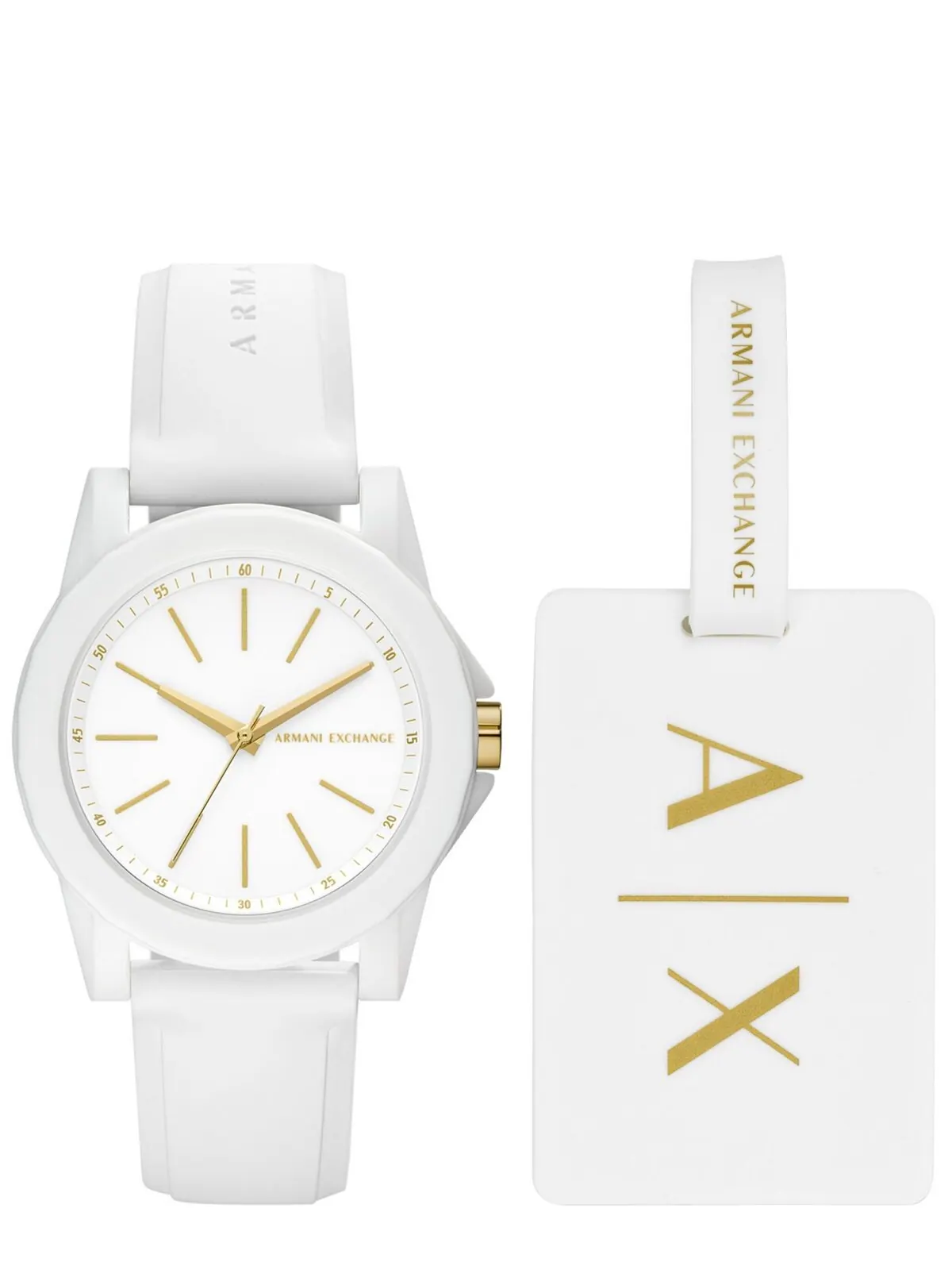 Женские часы AXE с белым силиконовым ремешком и багажной биркой, 36 мм Armani Exchange — изображение 1 из 5, оттенок белый