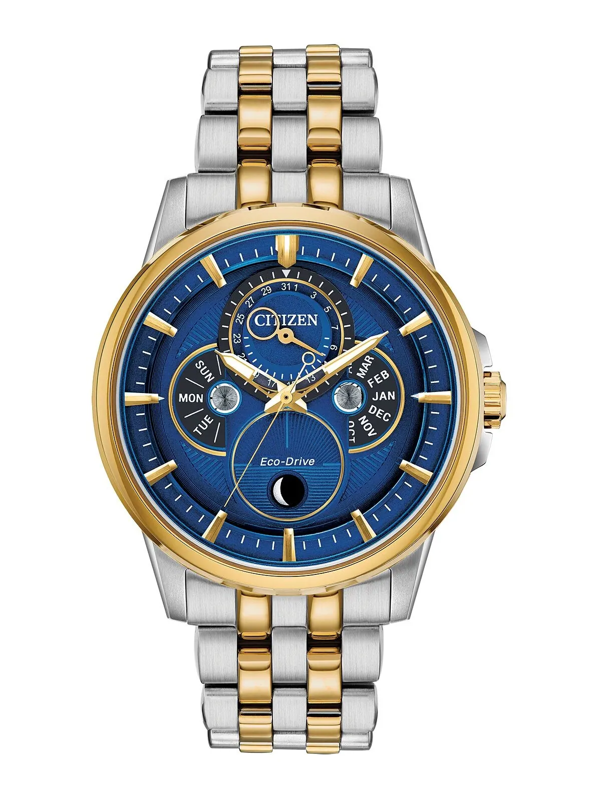 Мужские часы Eco-Drive с двухцветным браслетом из нержавеющей стали с календарем, 44 мм Citizen