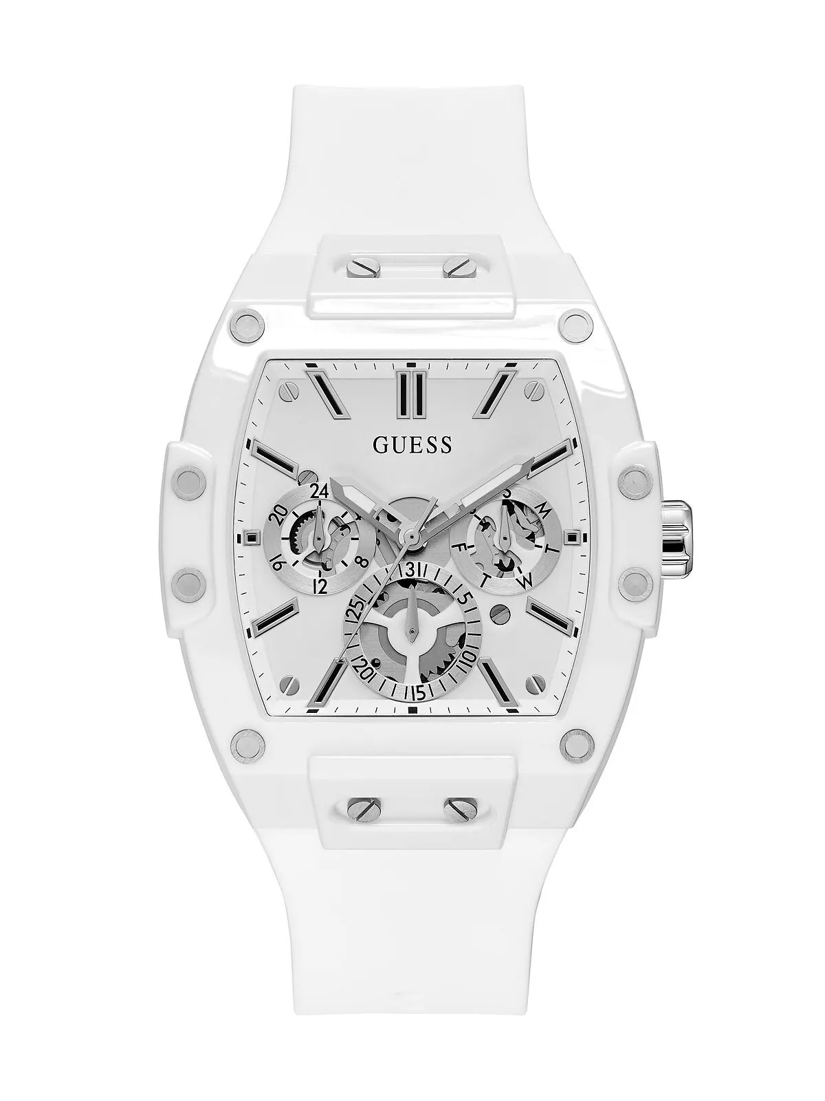 Женские многофункциональные часы с белым силиконовым ремешком, 43 мм GUESS