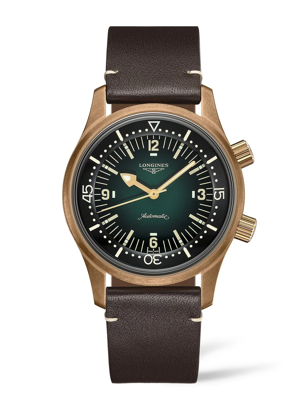 Мужские швейцарские автоматические часы Legend Diver с коричневым кожаным ремешком, 42 мм Longines — изображение 1 из 2