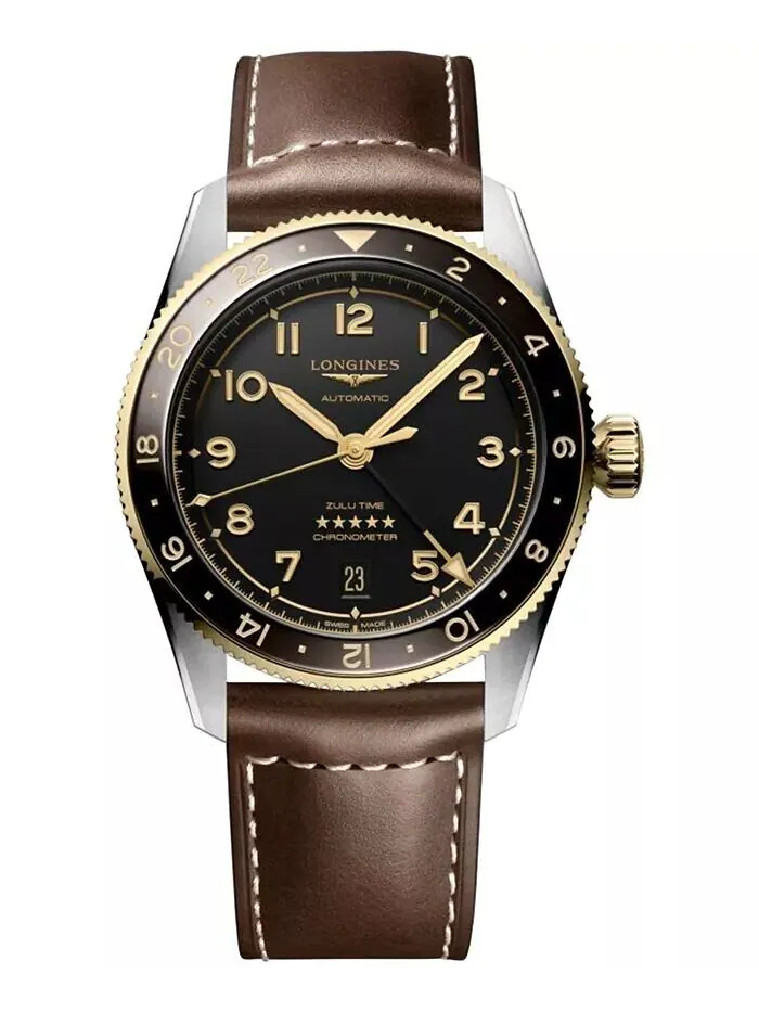 Мужские швейцарские автоматические часы Spirit Zulu Time с коричневым кожаным ремешком, 39 мм — изображение 1 из 4