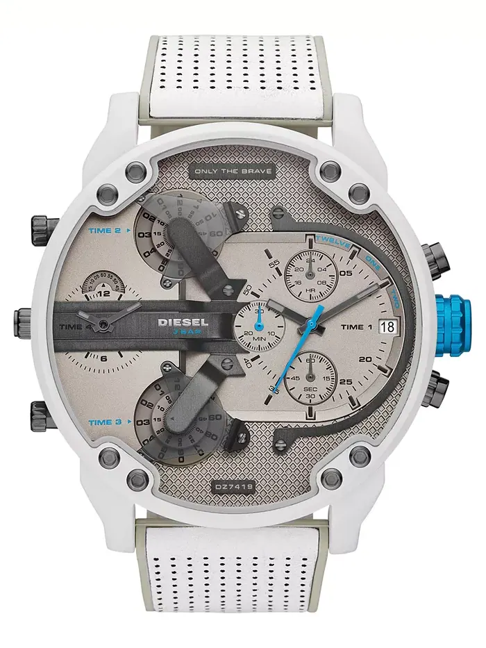 Мужские часы Chronograph Mr. Daddy 2.0 с белым кожаным ремешком, 57 мм Diesel