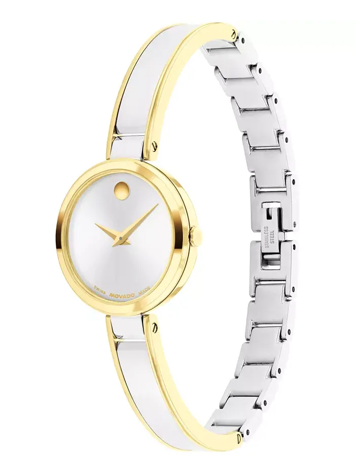 Женские часы Moda Swiss Quartz с корпусом из нержавеющей стали и желтым PVD-покрытием, 24 мм Movado — изображение 2 из 4