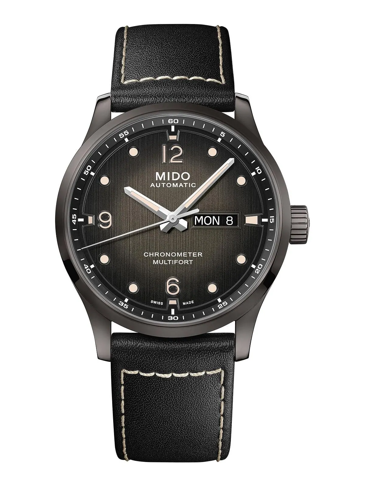 Мужские швейцарские автоматические часы Multifort Chronometer с черным кожаным ремешком, 42 мм Mido — изображение 1 из 3
