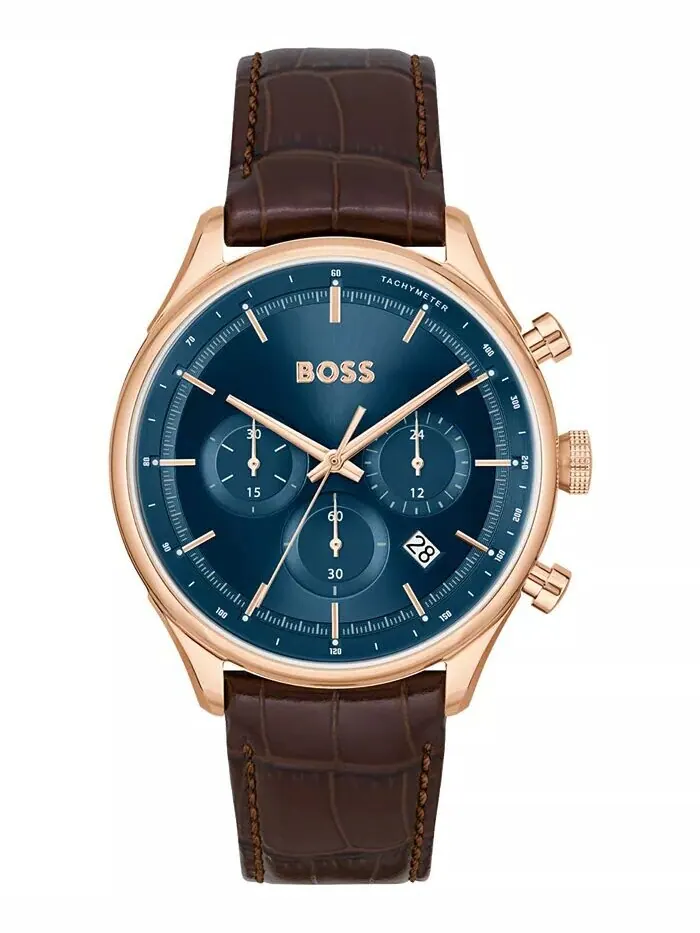 Мужские часы Gregor Quartz Chronograph Brown Mock с ремешком из натуральной зернистой кожи, 45 мм — изображение 1 из 3