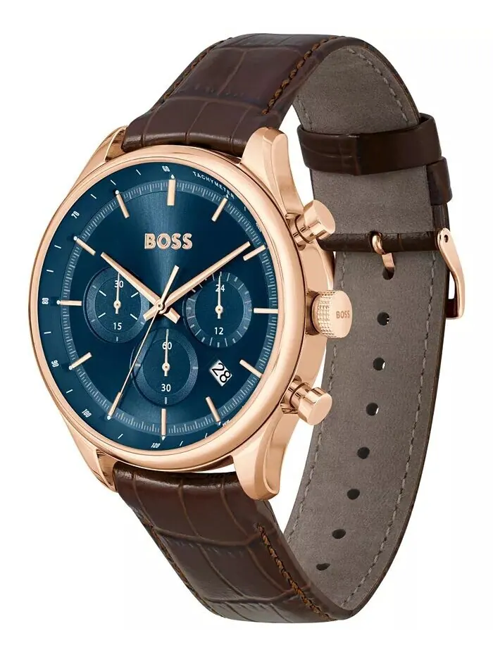 Мужские часы Gregor Quartz Chronograph Brown Mock с ремешком из натуральной зернистой кожи, 45 мм — изображение 2 из 3