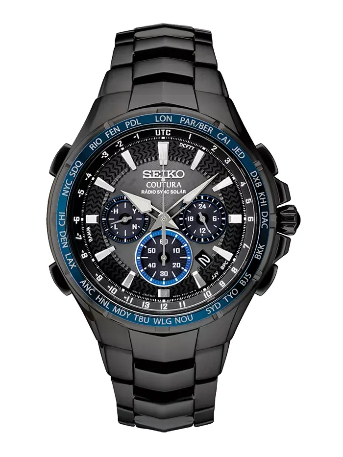 Мужские часы Radio Sync Solar Chronograph Coutura с черным корпусом из нержавеющей стали и