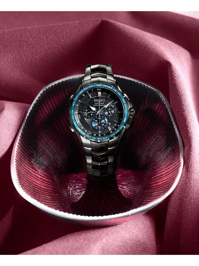 Мужские часы Radio Sync Solar Chronograph Coutura с черным корпусом из нержавеющей стали и — изображение 3 из 6