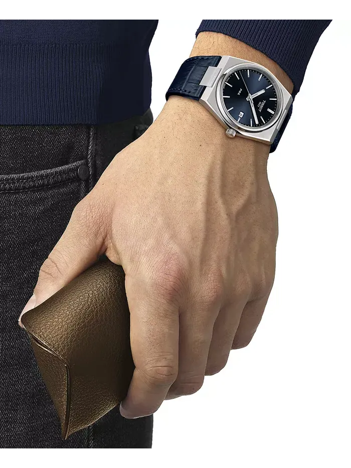 Мужские часы PRX с синим кожаным ремешком, 40 мм Tissot — изображение 5 из 5