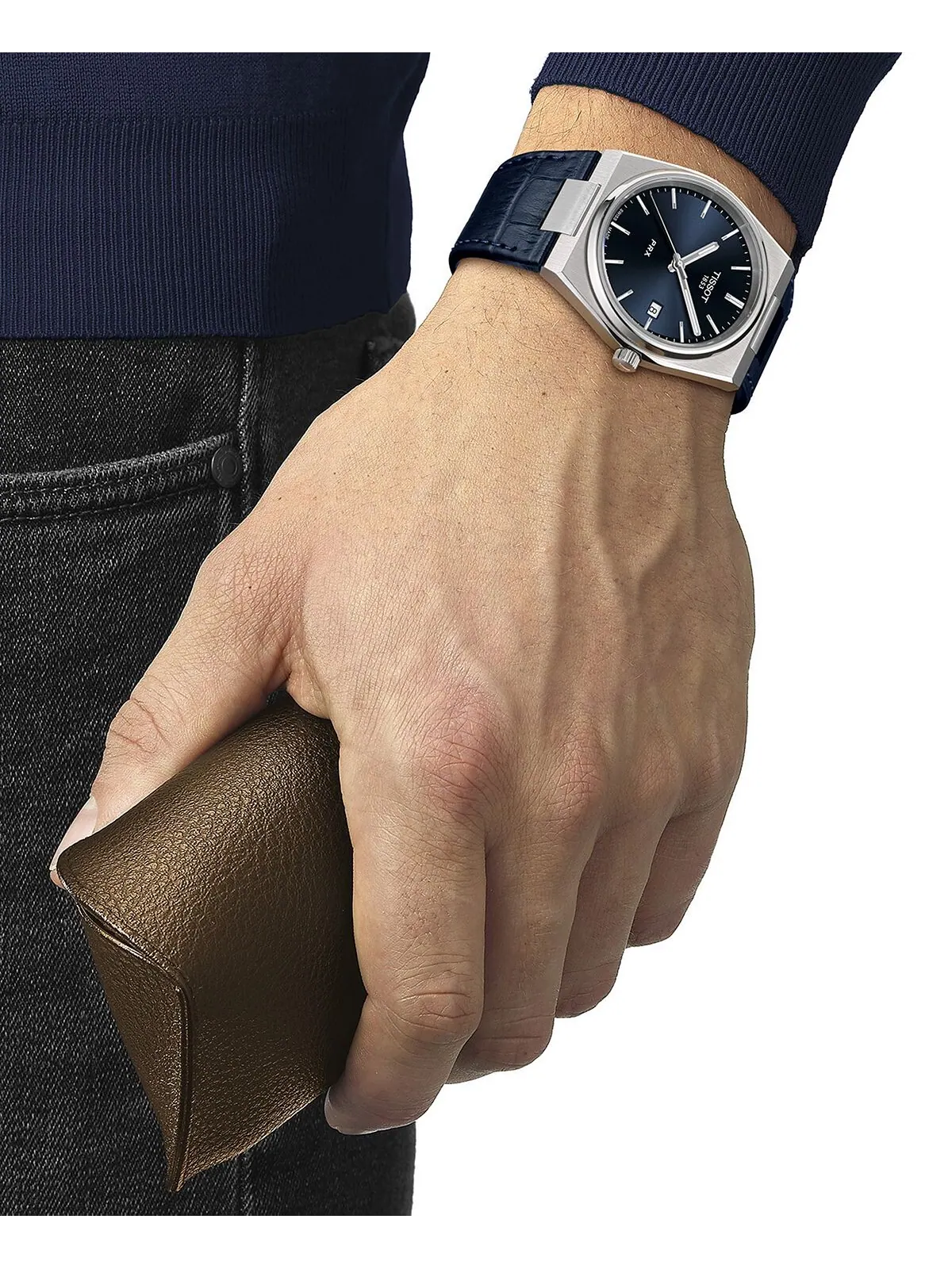 Мужские часы PRX с синим кожаным ремешком, 40 мм Tissot — изображение 5 из 5, оттенок синий