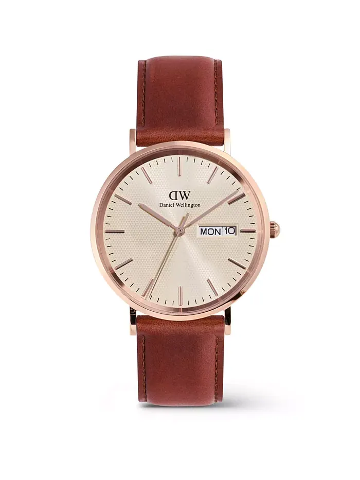 Мужские аналоговые часы из натуральной коричневой кожи, 40 мм Daniel Wellington — изображение 1 из 6