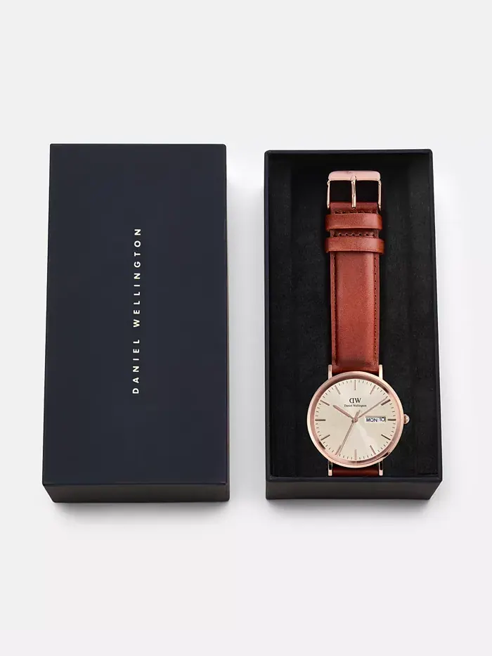 Мужские аналоговые часы из натуральной коричневой кожи, 40 мм Daniel Wellington — изображение 6 из 6