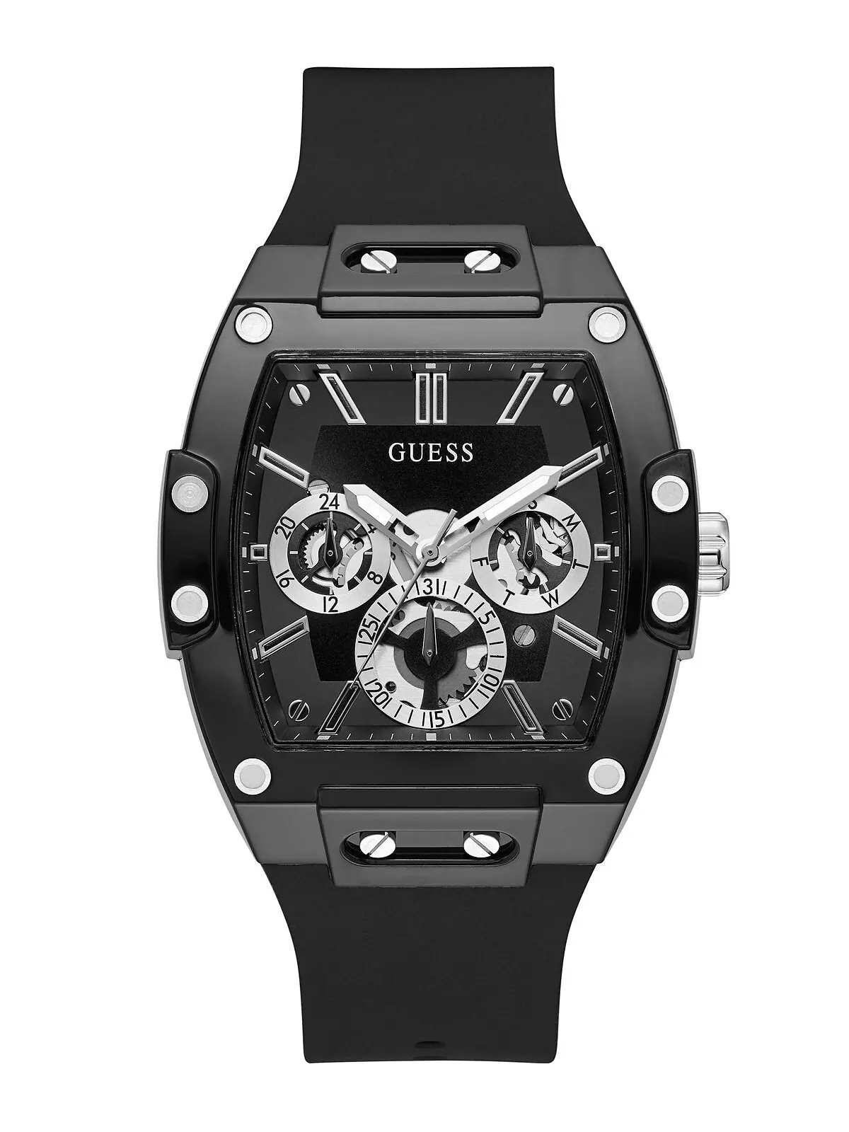 Мужские часы Phoenix с черным силиконовым ремешком 43 мм GUESS