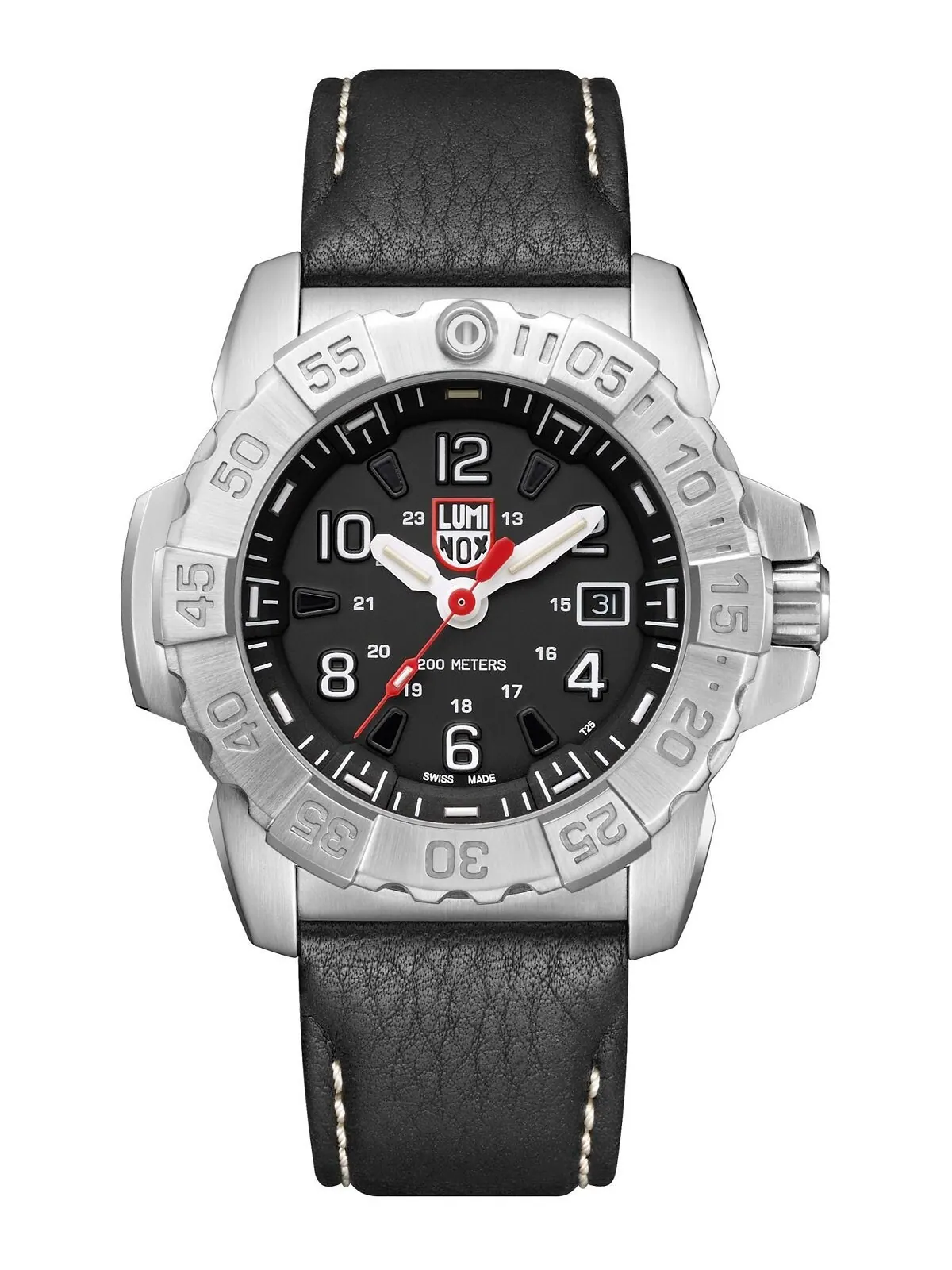 Мужские часы Navy Seal 3251 из нержавеющей стали с черным кожаным ремешком Luminox — черный
