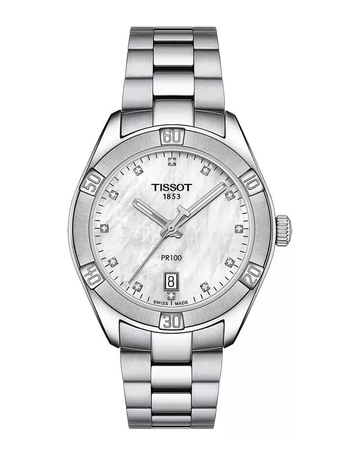 Женские часы Swiss PR 100 Sport Chic Diamond (1/20 карата) из нержавеющей стали с браслетом, 36 мм — изображение 1 из 5