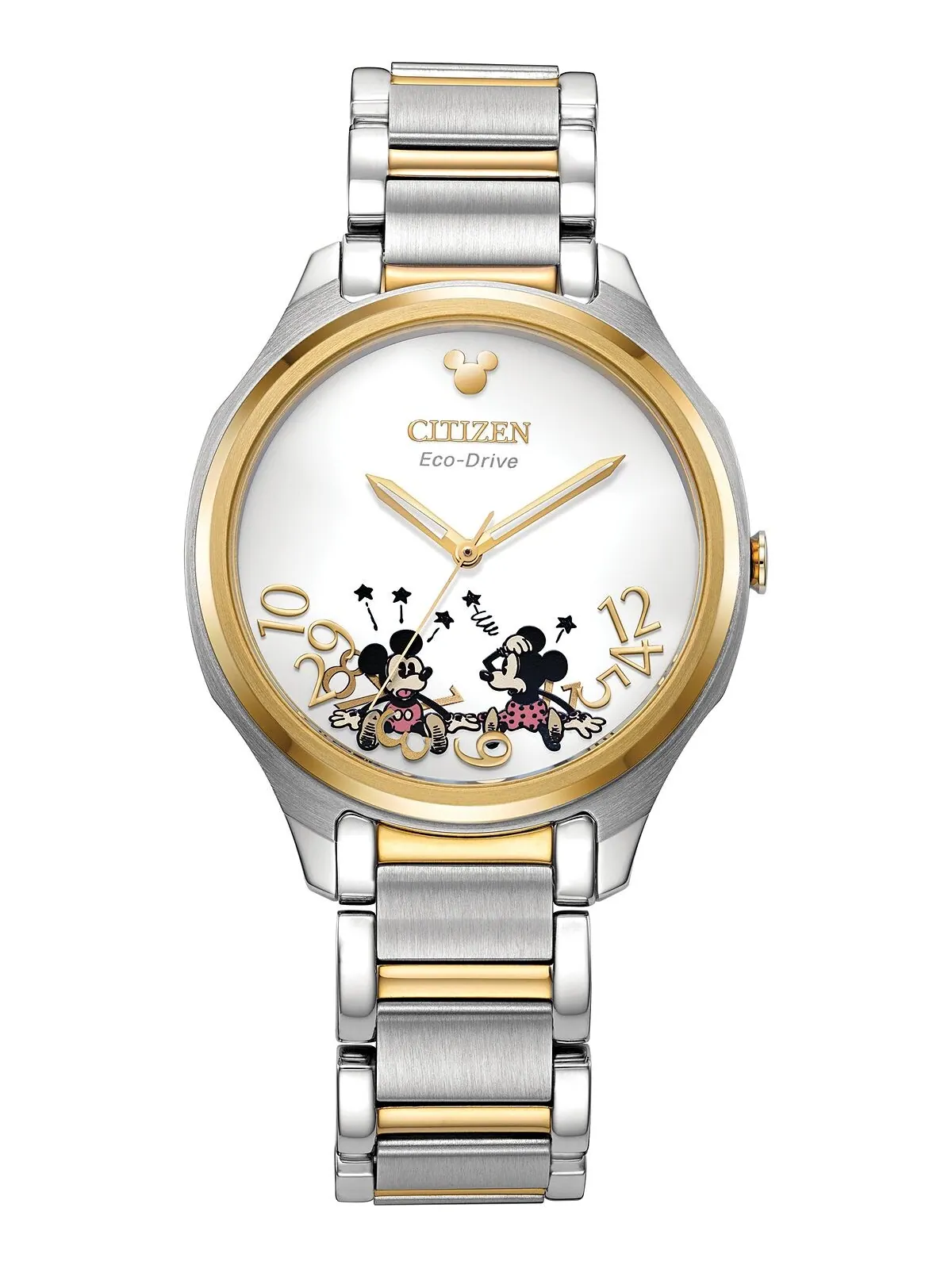 Двухцветные часы с браслетом из нержавеющей стали Falling Mickey & Minnie, 35 мм Citizen