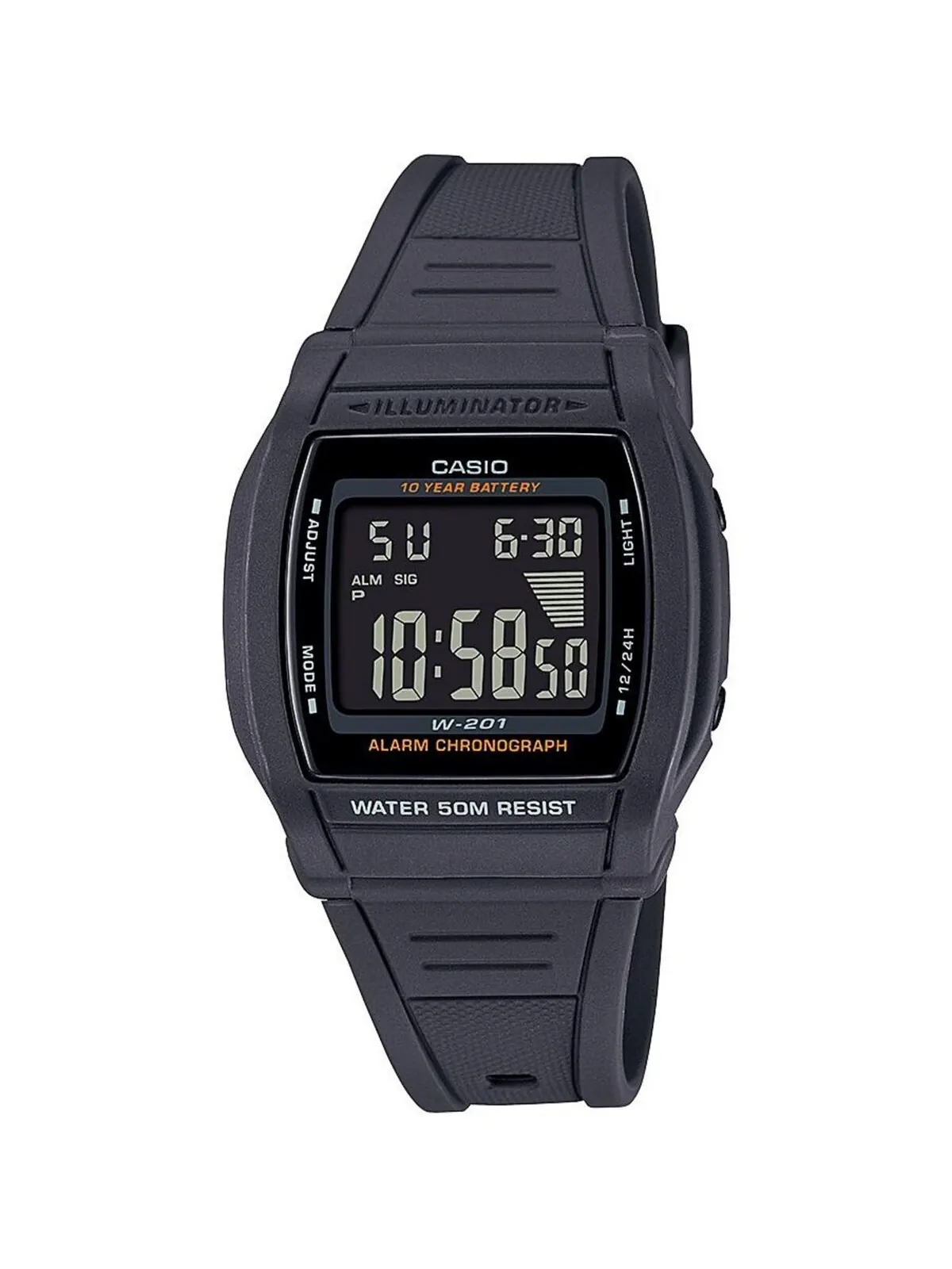 Мужские цифровые кварцевые серые часы из смолы, 36 мм, W201-1BV Casio — изображение 1 из 1, оттенок серый