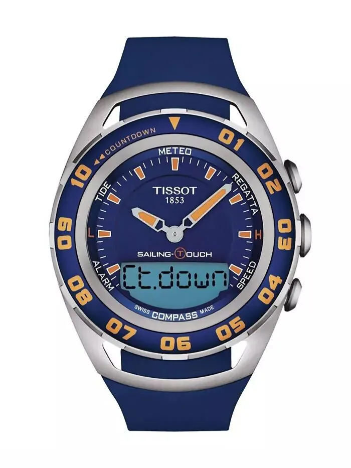 Мужские швейцарские часы Sailing Touch с синим каучуковым ремешком, 45 мм Tissot
