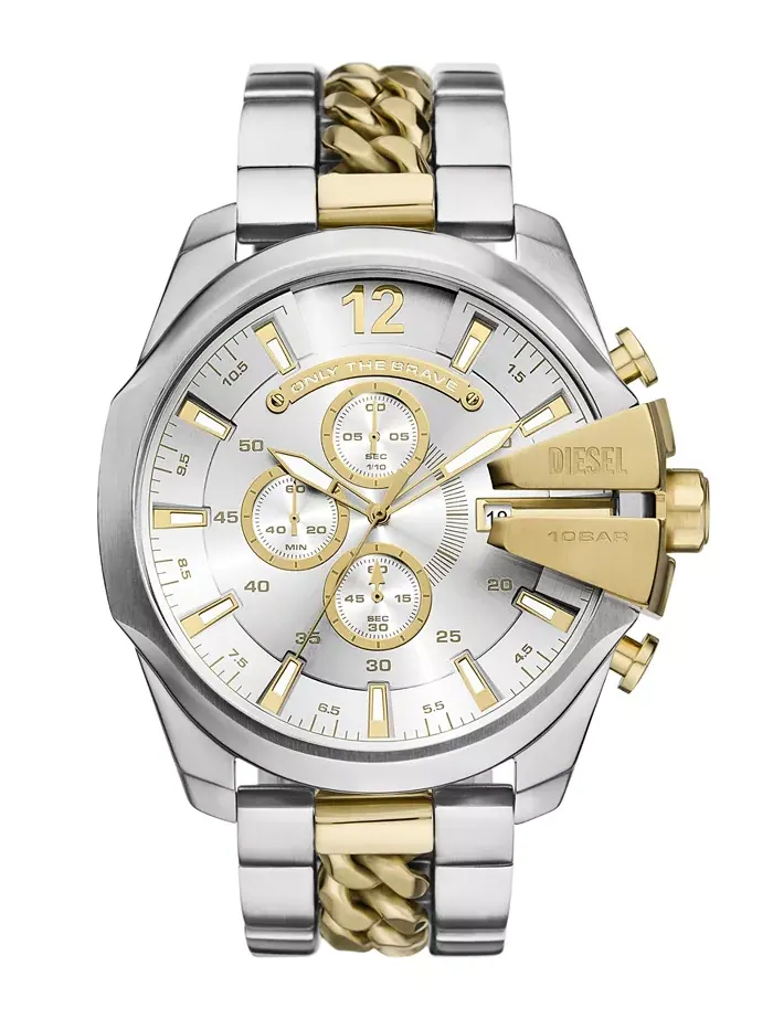 Мужские часы Mega Chief Chronograph с двухцветным корпусом из нержавеющей стали, 51 мм Diesel