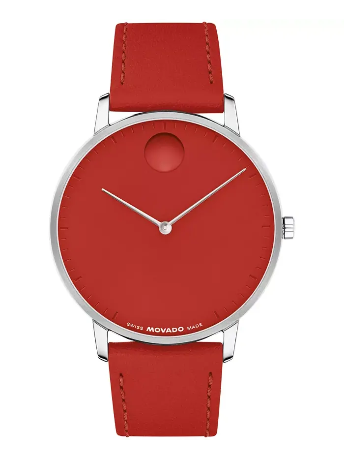 Унисекс часы Face Swiss Quartz с красным кожаным ремешком, 41mm Movado — изображение 1 из 3