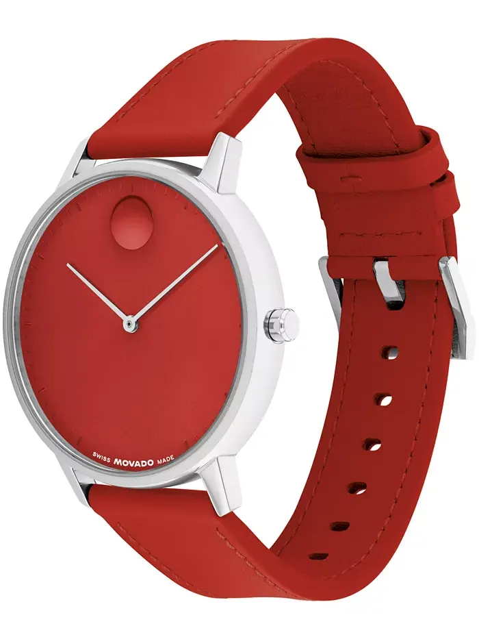 Унисекс часы Face Swiss Quartz с красным кожаным ремешком, 41mm Movado — изображение 3 из 3