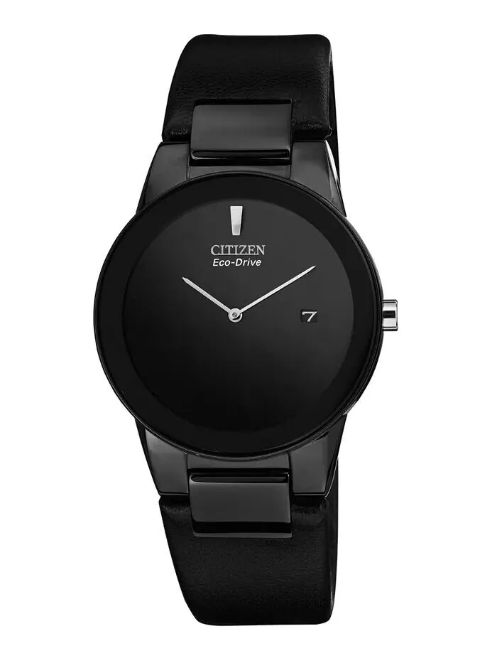 Мужские часы Eco-Drive Axiom с черным кожаным ремешком, 40 мм, AU1065-07E Citizen