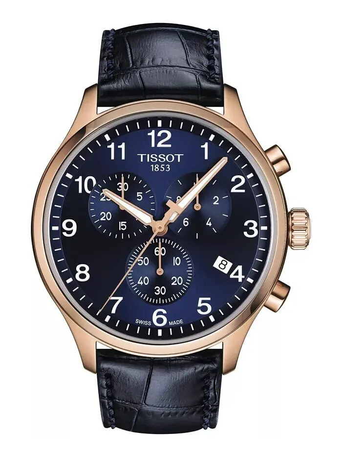 Мужские часы Swiss Chronograph XL с классическим синим кожаным ремешком, 45 мм Tissot — изображение 1 из 5