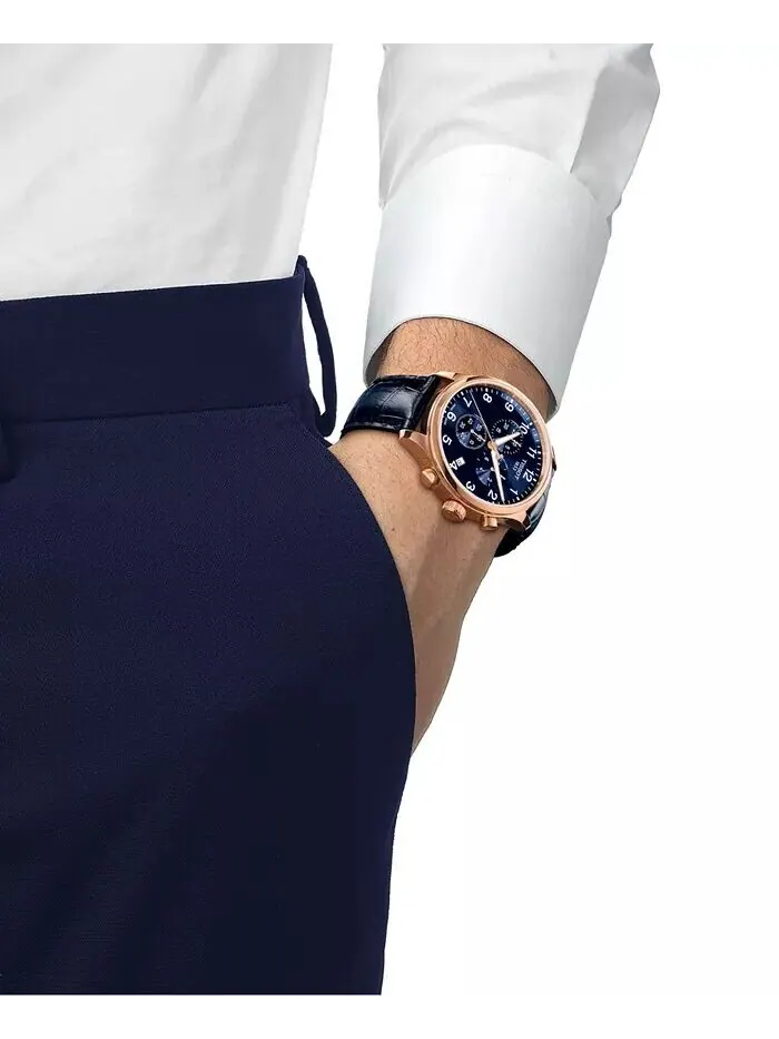 Мужские часы Swiss Chronograph XL с классическим синим кожаным ремешком, 45 мм Tissot — изображение 5 из 5